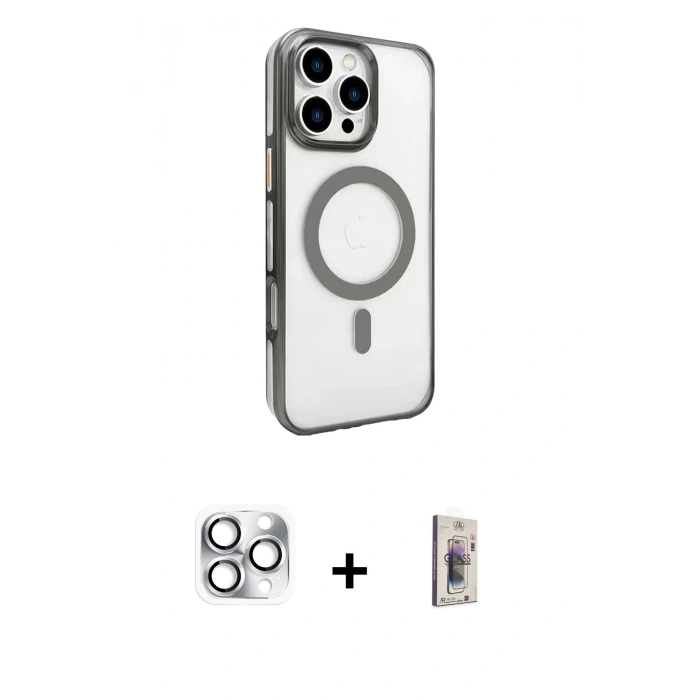 MARSİLYAN™- iPhone 16 Pro Max Kılıf Doruk Doku Özel Seri - Siyah Bilvis 3D Cam Ekran Koruyucu + Pers Alüminyum Kamera Lens - GS
