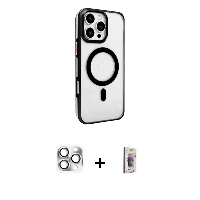 MARSİLYAN™- iPhone 16 Pro Max Kılıf Doruk Doku Özel Seri - Siyah Bilvis 3D Cam Ekran Koruyucu + Pers Alüminyum Kamera Lens - GS