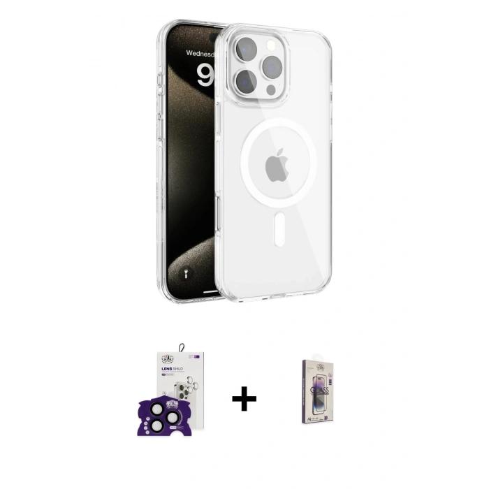MARSİLYAN™- iPhone 16 Pro Max Kılıf Doruk Doku Özel Seri - Siyah Bilvis 3D Cam Ekran Koruyucu + Bilvis Titan Kamera Lens - SH