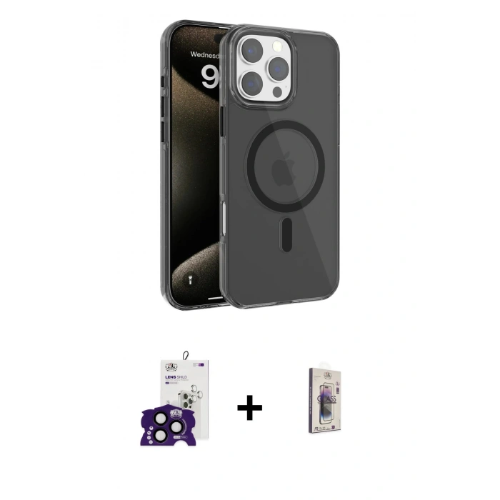 MARSİLYAN™- iPhone 16 Pro Max Kılıf Doruk Doku Özel Seri - Siyah Bilvis 3D Cam Ekran Koruyucu + Bilvis Titan Kamera Lens - SH