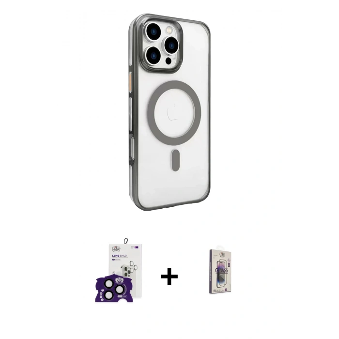 MARSİLYAN™- iPhone 16 Pro Max Kılıf Doruk Doku Özel Seri - Siyah Bilvis 3D Cam Ekran Koruyucu + Bilvis Titan Kamera Lens - SH