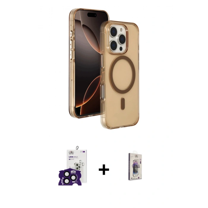 MARSİLYAN™- iPhone 16 Pro Max Kılıf Doruk Doku Özel Seri - Siyah Bilvis 3D Cam Ekran Koruyucu + Bilvis Titan Kamera Lens - SH