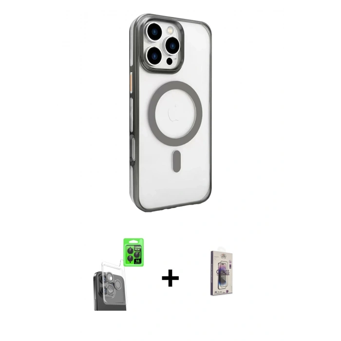 MARSİLYAN™- iPhone 16 Pro Max Kılıf Doruk Doku Özel Seri - Siyah Bilvis 3D Cam Ekran Koruyucu + Raze Metal Kamera Lens - SH