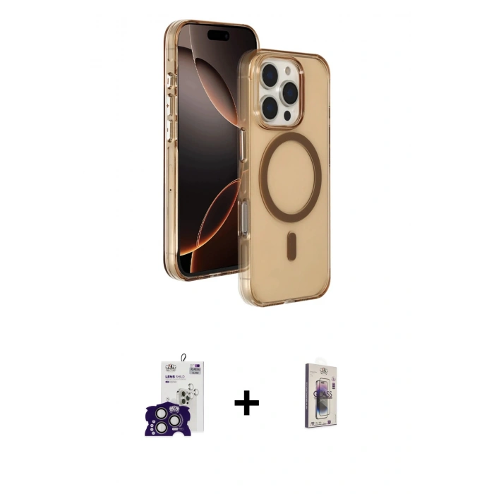 MARSİLYAN™- iPhone 16 Pro Max Kılıf Doruk Doku Özel Seri - Siyah Bilvis 3D Cam Ekran Koruyucu + Bilvis Titan Kamera Lens - TMGI