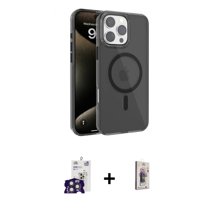 MARSİLYAN™- iPhone 16 Pro Max Kılıf Doruk Doku Özel Seri - Siyah Bilvis 3D Cam Ekran Koruyucu + Bilvis Titan Kamera Lens - TMGI