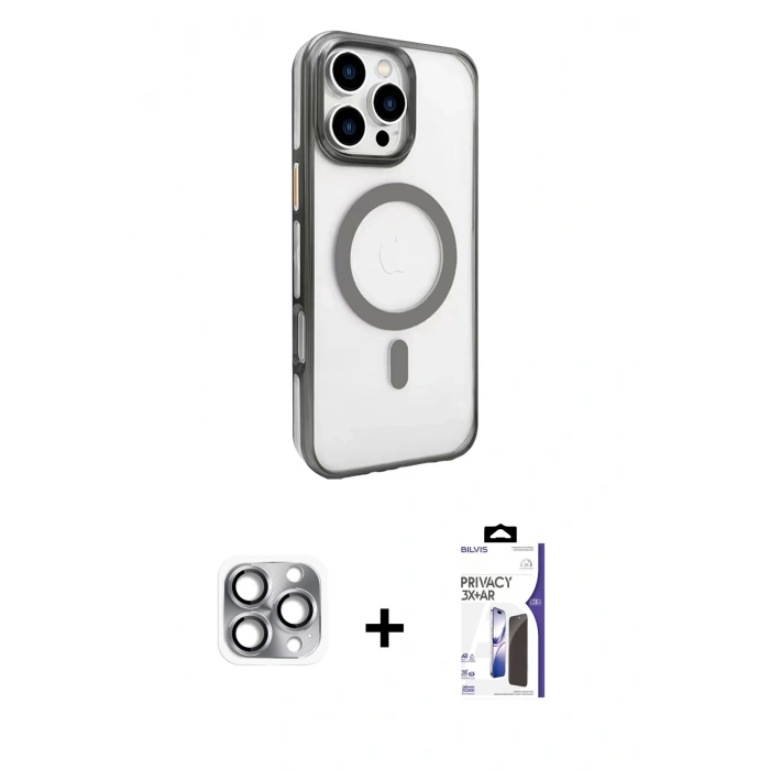 MARSİLYAN™- iPhone 16 Pro Max Kılıf Doruk Doku Özel Seri - Siyah Bilvis 3X AR Hayalet Cam Ekran Koruyucu + Pers Alüminyum Kamera Lens - GI