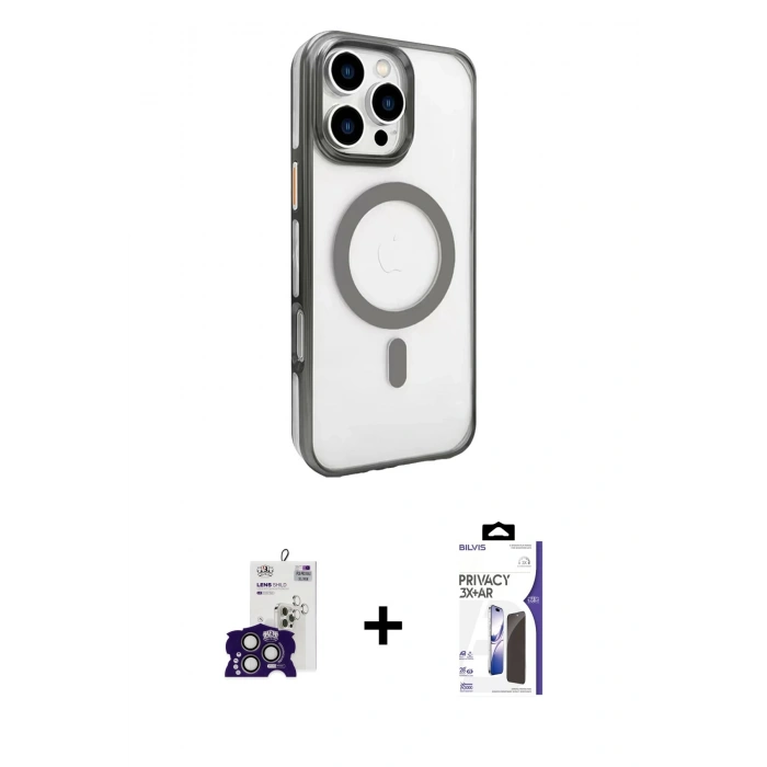 MARSİLYAN™- iPhone 16 Pro Max Kılıf Doruk Doku Özel Seri - Siyah Bilvis 3X AR Hayalet Cam Ekran Koruyucu + Bilvis Titan Kamera Lens - TMGI