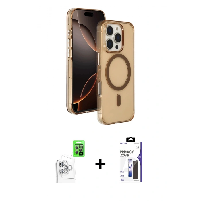 MARSİLYAN™- iPhone 16 Pro Max Kılıf Doruk Doku Özel Seri - Siyah Bilvis 3X AR Hayalet Cam Ekran Koruyucu + Raze Metal Kamera Lens - BZ
