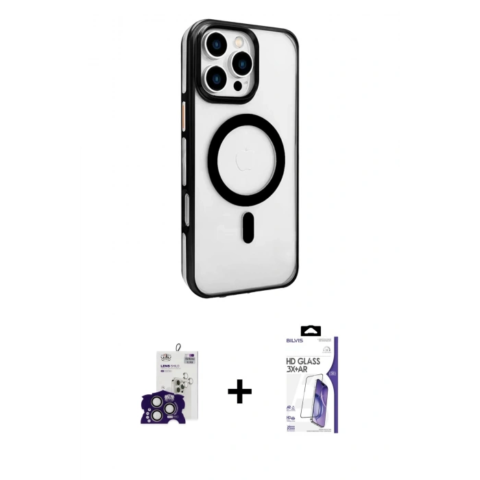 MARSİLYAN™- iPhone 16 Pro Max Kılıf Doruk Doku Özel Seri - Siyah Bilvis 3X AR HD Cam Ekran Koruyucu + Bilvis Titan Kamera Lens - TMGI