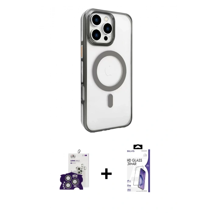 MARSİLYAN™- iPhone 16 Pro Max Kılıf Doruk Doku Özel Seri - Siyah Bilvis 3X AR HD Cam Ekran Koruyucu + Bilvis Titan Kamera Lens - GS