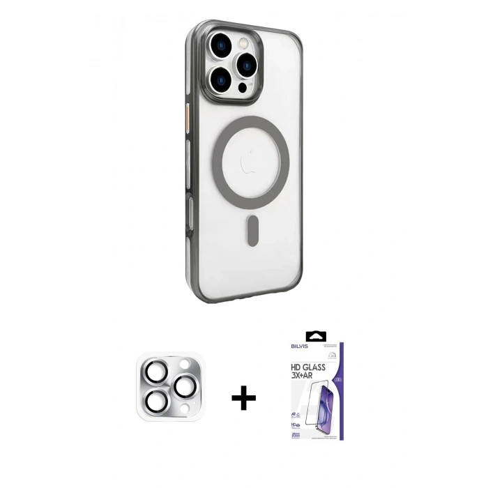 MARSİLYAN™- iPhone 16 Pro Max Kılıf Doruk Doku Özel Seri - Siyah Bilvis 3X AR HD Cam Ekran Koruyucu + Pers Alüminyum Kamera Lens - GS