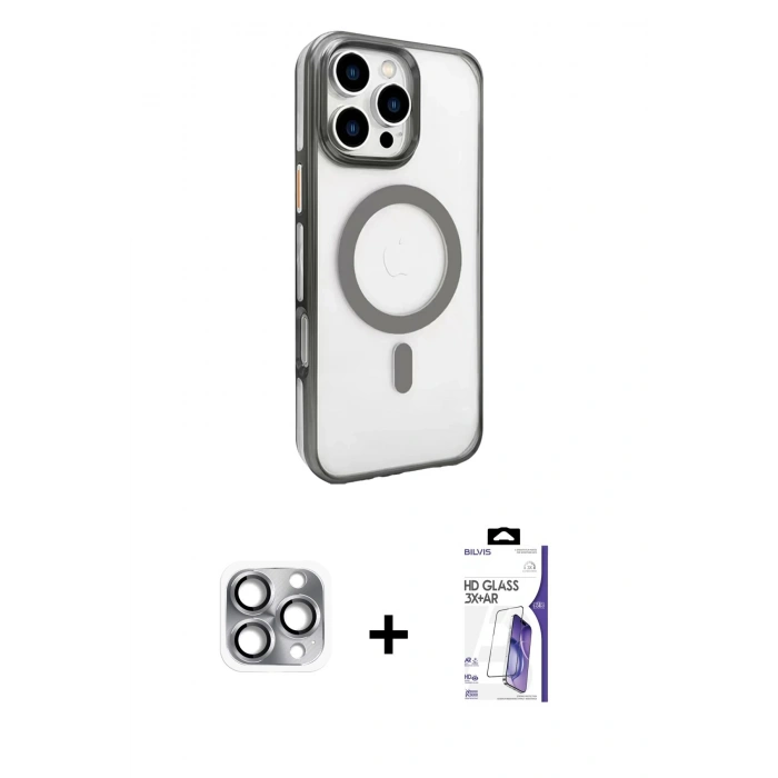 MARSİLYAN™- iPhone 16 Pro Max Kılıf Doruk Doku Özel Seri - Siyah Bilvis 3X AR HD Cam Ekran Koruyucu + Pers Alüminyum Kamera Lens - GI