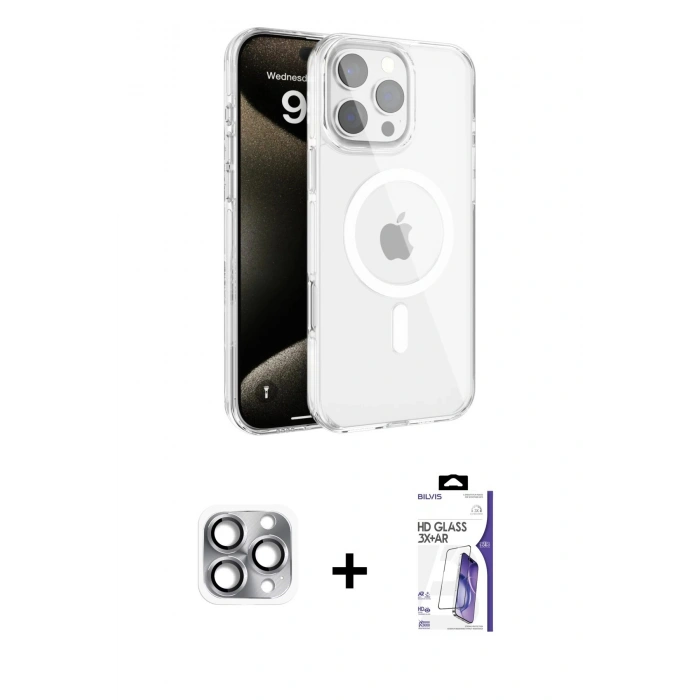 MARSİLYAN™- iPhone 16 Pro Max Kılıf Doruk Doku Özel Seri - Siyah Bilvis 3X AR HD Cam Ekran Koruyucu + Pers Alüminyum Kamera Lens - GI