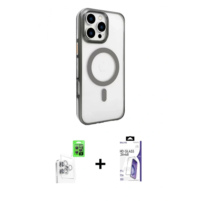 MARSİLYAN™- iPhone 16 Pro Max Kılıf Doruk Doku Özel Seri - Siyah Bilvis 3X AR HD Cam Ekran Koruyucu + Raze Metal Kamera Lens - BZ