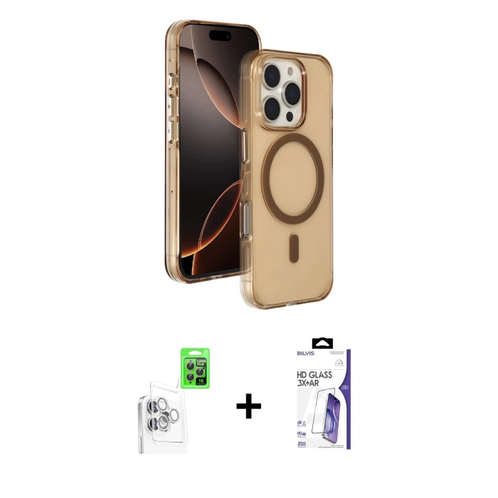 MARSİLYAN™- iPhone 16 Pro Max Kılıf Doruk Doku Özel Seri - Siyah Bilvis 3X AR HD Cam Ekran Koruyucu + Raze Metal Kamera Lens - BZ