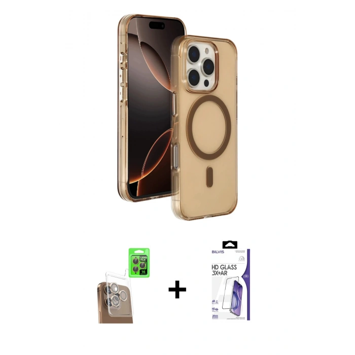 MARSİLYAN™- iPhone 16 Pro Max Kılıf Doruk Doku Özel Seri - Siyah Bilvis 3X AR HD Cam Ekran Koruyucu + Raze Metal Kamera Lens - CLTM