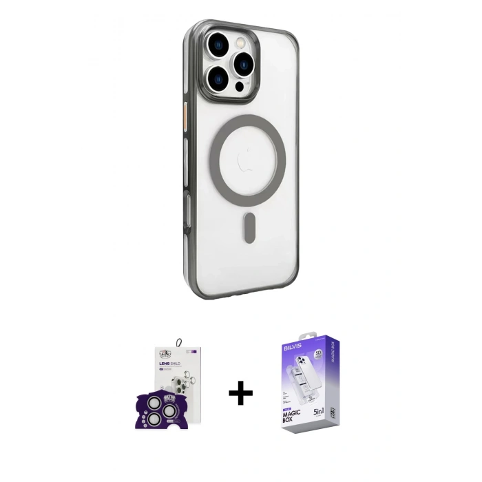 MARSİLYAN™- iPhone 16 Pro Max Kılıf Doruk Doku Özel Seri - Siyah Bilvis 5in1 3D Magic Cam Ekran Koruyucu + Bilvis Titan Kamera Lens - GS