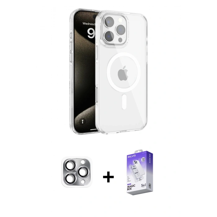 MARSİLYAN™- iPhone 16 Pro Max Kılıf Doruk Doku Özel Seri - Siyah Bilvis 5in1 3D Magic Cam Ekran Koruyucu + Gri Pers Alüminyum Kamera Lens