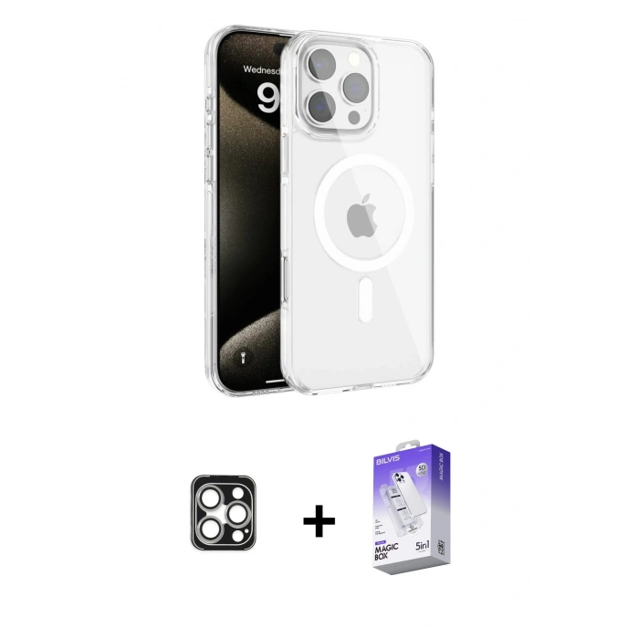 MARSİLYAN™- iPhone 16 Pro Max Kılıf Doruk Doku Özel Seri - Siyah Bilvis 5in1 3D Magic Cam Ekran Koruyucu + PVD Metal Kamera Lens - GS