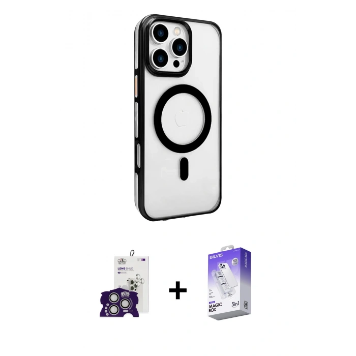 MARSİLYAN™- iPhone 16 Pro Max Kılıf Doruk Doku Özel Seri - Siyah Bilvis 5in1 3D Magic Cam Ekran Koruyucu + Bilvis Titan Kamera Lens - GS
