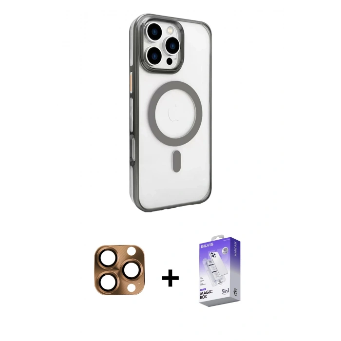 MARSİLYAN™- iPhone 16 Pro Max Kılıf Doruk Doku Özel Seri - Siyah Bilvis 5in1 3D Magic Cam Ekran Koruyucu + Pers Alüminyum Kamera Lens - CLTM