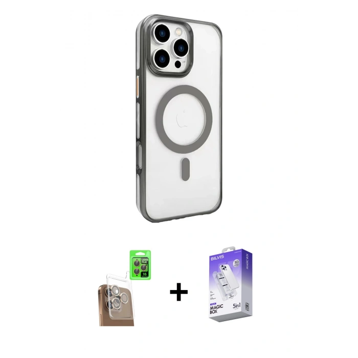MARSİLYAN™- iPhone 16 Pro Max Kılıf Doruk Doku Özel Seri - Siyah Bilvis 5in1 3D Magic Cam Ekran Koruyucu + Raze Metal Kamera Lens - CLTM