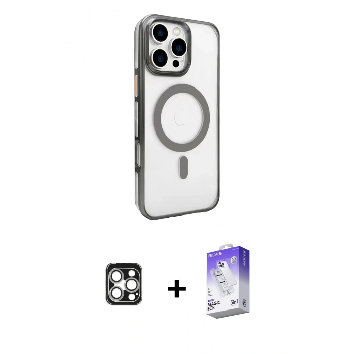 MARSİLYAN™- iPhone 16 Pro Max Kılıf Doruk Doku Özel Seri - Siyah Bilvis 5in1 3D Magic Cam Ekran Koruyucu + PVD Metal Kamera Lens - GS