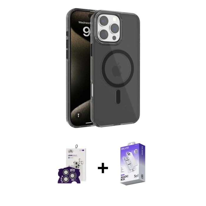 MARSİLYAN™- iPhone 16 Pro Max Kılıf Doruk Doku Özel Seri - Siyah Bilvis 5in1 3D Magic Cam Ekran Koruyucu + Bilvis Titan Kamera Lens - GS