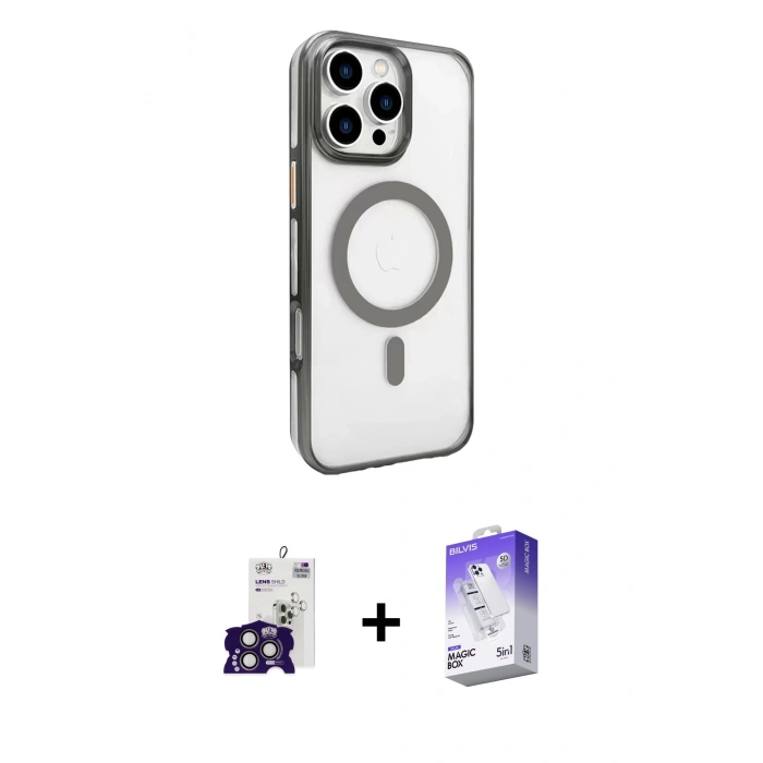MARSİLYAN™- iPhone 16 Pro Max Kılıf Doruk Doku Özel Seri - Siyah Bilvis 5in1 3D Magic Cam Ekran Koruyucu + Bilvis Titan Kamera Lens - TMGI