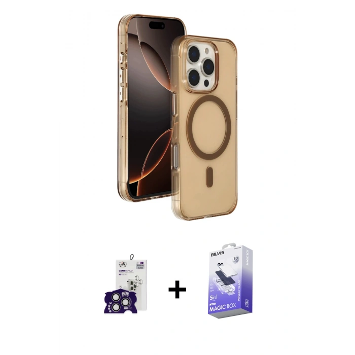 MARSİLYAN™- iPhone 16 Pro Max Kılıf Doruk Doku Özel Seri - Siyah Bilvis 5in1 5D Magic Hayalet Cam Ekran Koruyucu + Bilvis Titan Kamera Lens - TMGI
