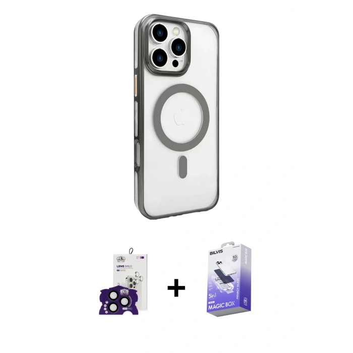 MARSİLYAN™- iPhone 16 Pro Max Kılıf Doruk Doku Özel Seri - Siyah Bilvis 5in1 5D Magic Hayalet Cam Ekran Koruyucu + Bilvis Titan Kamera Lens - SH