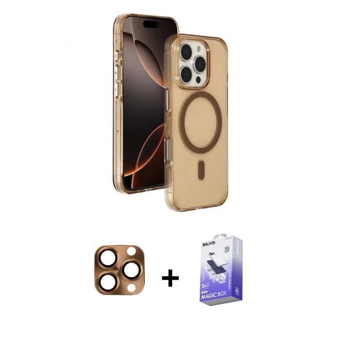 MARSİLYAN™- iPhone 16 Pro Max Kılıf Doruk Doku Özel Seri - Siyah Bilvis 5in1 5D Magic Hayalet Cam Ekran Koruyucu + Pers Alüminyum Kamera Lens - CLTM