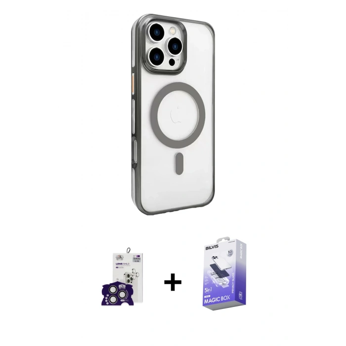MARSİLYAN™- iPhone 16 Pro Max Kılıf Doruk Doku Özel Seri - Siyah Bilvis 5in1 5D Magic Hayalet Cam Ekran Koruyucu + Bilvis Titan Kamera Lens - TMGI