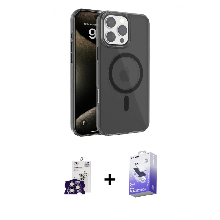 MARSİLYAN™- iPhone 16 Pro Max Kılıf Doruk Doku Özel Seri - Siyah Bilvis 5in1 5D Magic Hayalet Cam Ekran Koruyucu + Bilvis Titan Kamera Lens - TMGI