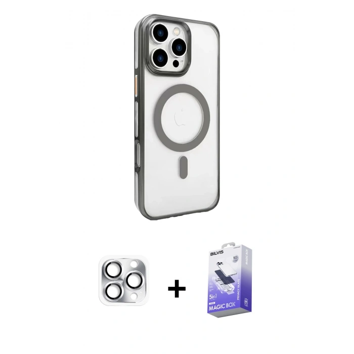 MARSİLYAN™- iPhone 16 Pro Max Kılıf Doruk Doku Özel Seri - Siyah Bilvis 5in1 5D Magic Hayalet Cam Ekran Koruyucu + Pers Alüminyum Kamera Lens - GS