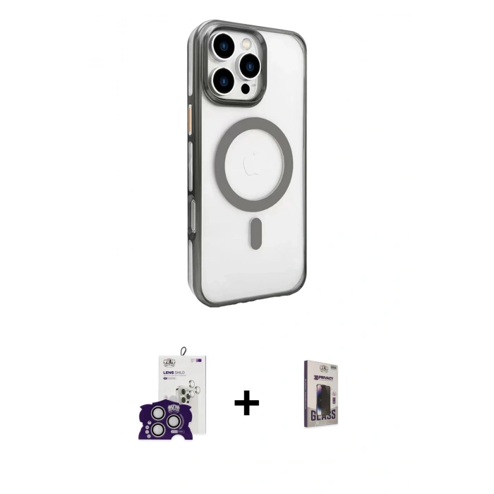 MARSİLYAN™- iPhone 16 Pro Max Kılıf Doruk Doku Özel Seri - Siyah Bilvis Hayalet Cam Ekran Koruyucu + Bilvis Titan Kamera Lens - GS