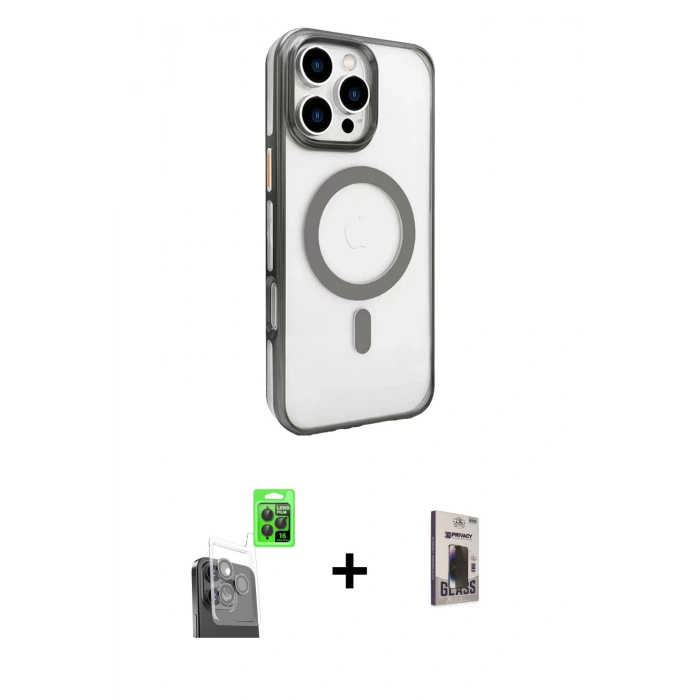 MARSİLYAN™- iPhone 16 Pro Max Kılıf Doruk Doku Özel Seri - Siyah Bilvis Hayalet Cam Ekran Koruyucu + Raze Metal Kamera Lens - SH