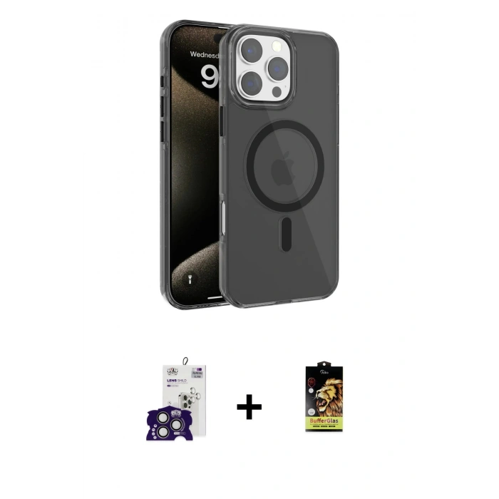 MARSİLYAN™- iPhone 16 Pro Max Kılıf Doruk Doku Özel Seri - Siyah Buffer Cam Ekran Koruyucu + Bilvis Titan Kamera Lens - TMGI