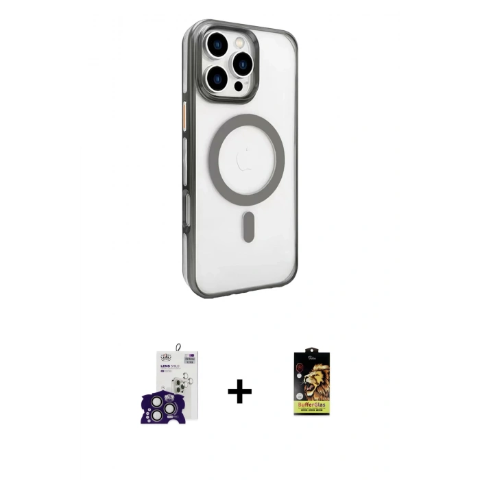 MARSİLYAN™- iPhone 16 Pro Max Kılıf Doruk Doku Özel Seri - Siyah Buffer Cam Ekran Koruyucu + Bilvis Titan Kamera Lens - TMGI