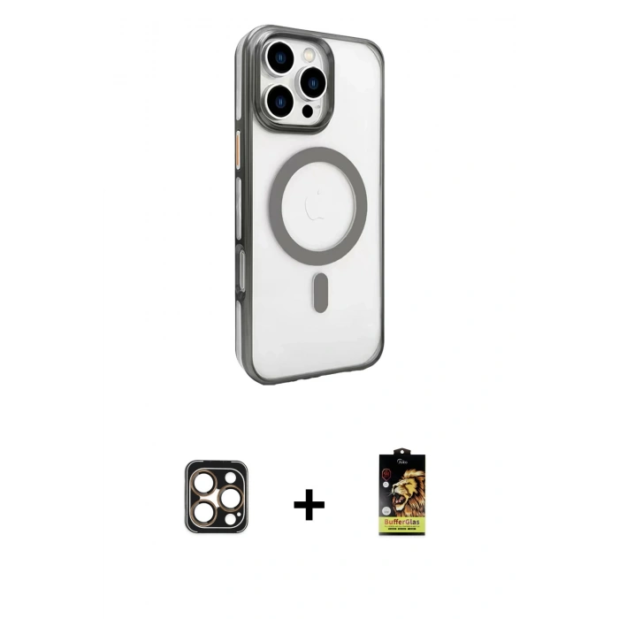 MARSİLYAN™- iPhone 16 Pro Max Kılıf Doruk Doku Özel Seri - Siyah Buffer Cam Ekran Koruyucu + PVD Metal Kamera Lens - GD