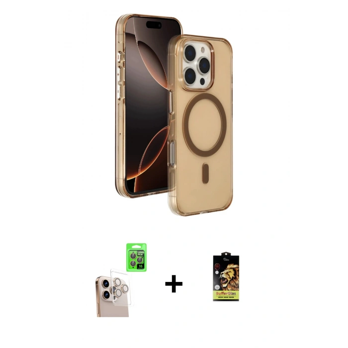 MARSİLYAN™- iPhone 16 Pro Max Kılıf Doruk Doku Özel Seri - Siyah Buffer Cam Ekran Koruyucu + Raze Metal Kamera Lens - NLGY