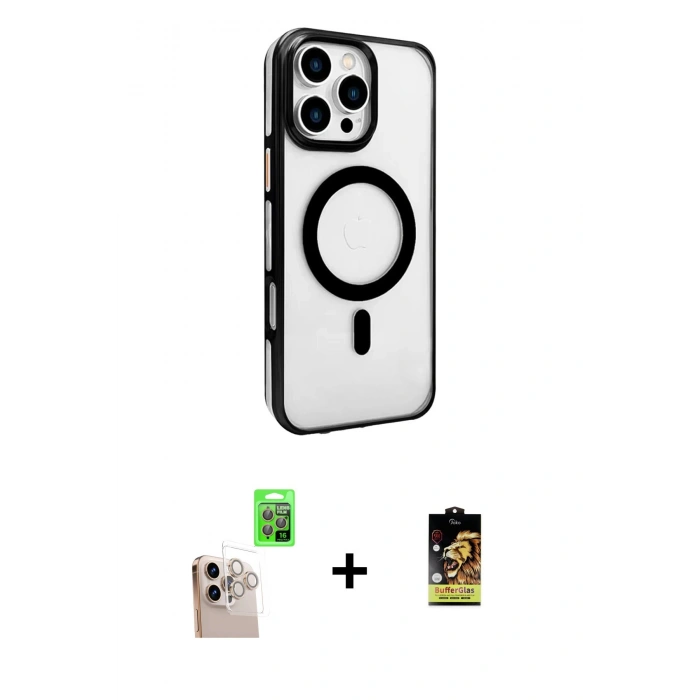 MARSİLYAN™- iPhone 16 Pro Max Kılıf Doruk Doku Özel Seri - Siyah Buffer Cam Ekran Koruyucu + Raze Metal Kamera Lens - NLGY