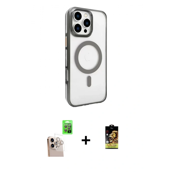 MARSİLYAN™- iPhone 16 Pro Max Kılıf Doruk Doku Özel Seri - Siyah Buffer Cam Ekran Koruyucu + Raze Metal Kamera Lens - NLGY