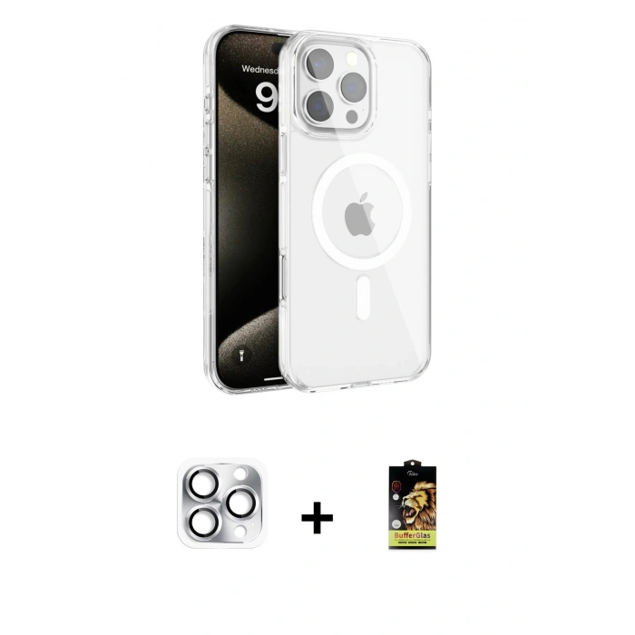 MARSİLYAN™- iPhone 16 Pro Max Kılıf Doruk Doku Özel Seri - Siyah Buffer Cam Ekran Koruyucu + Pers Alüminyum Kamera Lens - GS