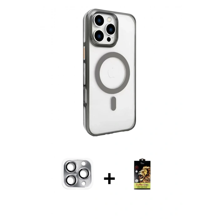 MARSİLYAN™- iPhone 16 Pro Max Kılıf Doruk Doku Özel Seri - Siyah Buffer Cam Ekran Koruyucu + Pers Alüminyum Kamera Lens - GI