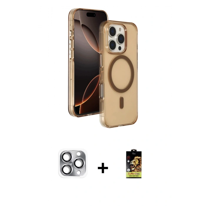 MARSİLYAN™- iPhone 16 Pro Max Kılıf Doruk Doku Özel Seri - Siyah Buffer Cam Ekran Koruyucu + Pers Alüminyum Kamera Lens - GI
