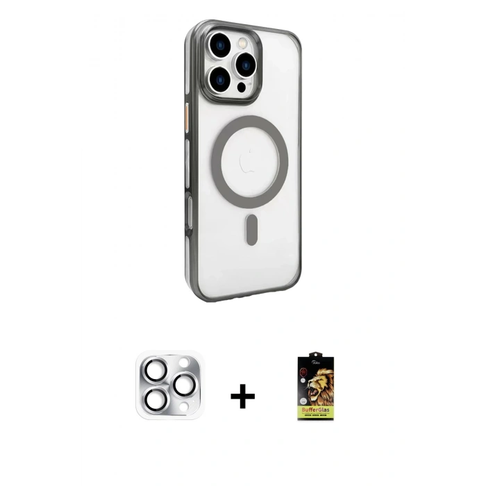 MARSİLYAN™- iPhone 16 Pro Max Kılıf Doruk Doku Özel Seri - Siyah Buffer Cam Ekran Koruyucu + Pers Alüminyum Kamera Lens - GS