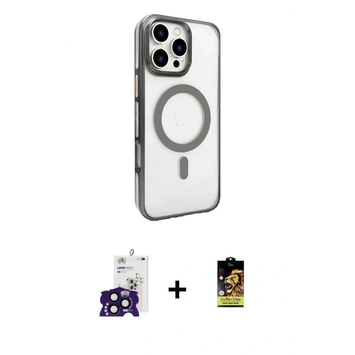 MARSİLYAN™- iPhone 16 Pro Max Kılıf Doruk Doku Özel Seri - Siyah Buffer Cam Ekran Koruyucu + Siyah Bilvis Titan Kamera Lens