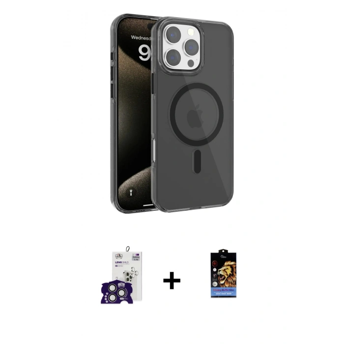 MARSİLYAN™- iPhone 16 Pro Max Kılıf Doruk Doku Özel Seri - Siyah Buffer Hayalet Cam Ekran Koruyucu + Bilvis Titan Kamera Lens - TMGI