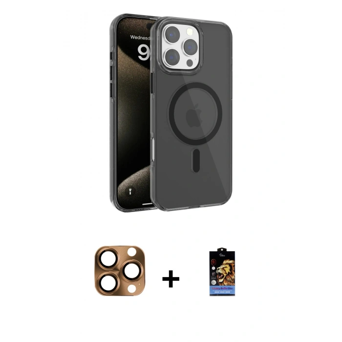 MARSİLYAN™- iPhone 16 Pro Max Kılıf Doruk Doku Özel Seri - Siyah Buffer Hayalet Cam Ekran Koruyucu + Pers Alüminyum Kamera Lens - CLTM